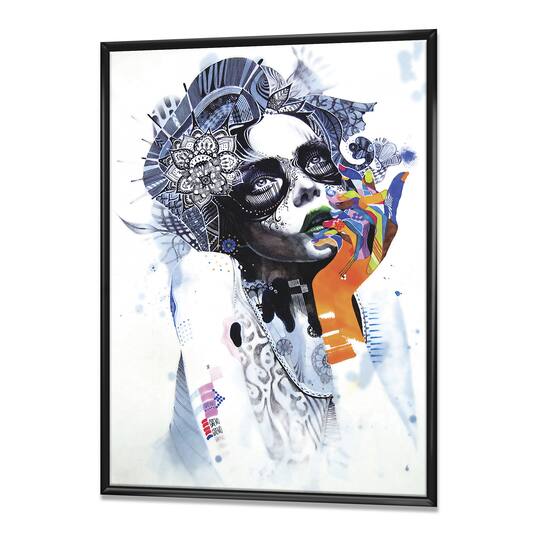 Designart - Beautiful Urban Dreaming Girl - Modern & Contemporary Gallery-wrapped Canvas in Black Frame